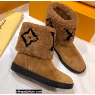 Louis Vuitton Suede Leather and Shearling Snowdrop Flat Ankle Boots Brown 2021