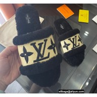 Louis Vuitton Shearling and Raffia Lock It Flat Mules Black 2021
