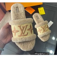 Louis Vuitton Shearling and Raffia Lock It Flat Mules Beige 2021