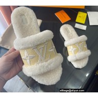 Louis Vuitton Shearling and Raffia Lock It Flat Mules White 2021