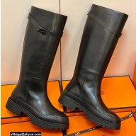 Hermes Barn High Boots Black Handmade