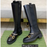 Gucci Horsebit High Boots Black with Chain 2021
