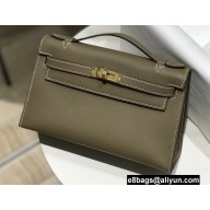 Hermes Mini Kelly 22 Pochette Bag Etoupe in Swift Leather with Gold Hardware