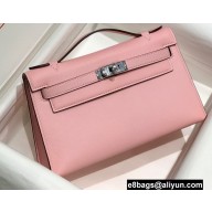 Hermes Mini Kelly 22 Pochette Bag Cherry Pink in Swift Leather with Silver Hardware