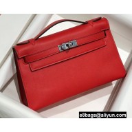 Hermes Mini Kelly 22 Pochette Bag Red in Swift Leather with Silver Hardware