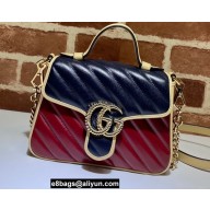 Gucci Diagonal GG Marmont Mini Top Handle Bag 583571 Navy Blue/Beige/Red 2021