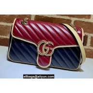 Gucci Diagonal GG Marmont Small Shoulder Bag 443497 Navy Blue/Beige/Red 2021