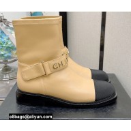 Chanel Calfskin and Grosgrain Ankle Boots G37808 Beige 2021