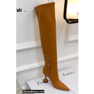 Amina Muaddi Clear Heel 9.5cm Leather Thigh-High Boots Brown 2021