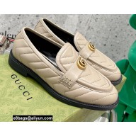 Gucci Chevron Leather Loafers with Double G 670399 Beige 2021