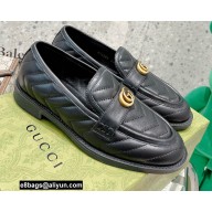 Gucci Chevron Leather Loafers with Double G 670399 Black 2021