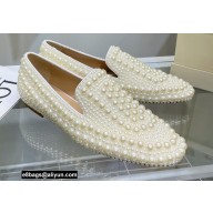 Jimmy Choo VARSHA FLAT White Satin Loafers with All-Over Pearl Embellishment 2021