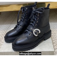 Jimmy Choo CORA FLAT Soft Calf Leather Combat Boots with Crystal Buckle Black 2021