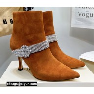 Jimmy Choo Heel 8.5cm KAZA Suede Booties Boots Orange with Crystal-Embellished Strap 2021