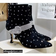 Jimmy Choo Heel 8.5cm KAZA Suede Booties Boots Black/crystal with Crystal-Embellished Strap 2021