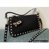 Valentino Small Rockstud Grainy Calfskin Crossbody Bag Black 2021