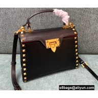 Valentino Small Rockstud Alcove Grainy Calfskin Handbag Black 2021