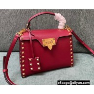 Valentino Small Rockstud Alcove Grainy Calfskin Handbag Red 2021