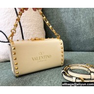 Valentino Rockstud Alcove Grainy Calfskin Clutch Bag White 2021