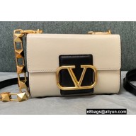 Valentino Stud Sign Grainy Calfskin Shoulder Bag White/Black 2021