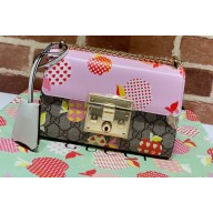 Gucci Les Pommes Padlock Small Shoulder Bag 409487 Apple Print Pink 2021