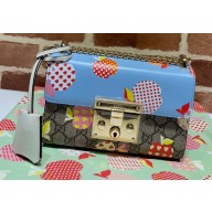 Gucci Les Pommes Padlock Small Shoulder Bag 409487 Apple Print Blue 2021
