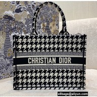 Dior Small Book Tote Bag in Houndstooth Embroidery Black 2021