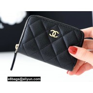 Chanel Classic Zipped Coin Purse AP0216 in Original Grained Calfskin Black/Gold