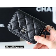 Chanel Classic Zipped Coin Purse AP0216 in Original Grained Calfskin Black/Silver