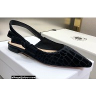 Dior J'Adior Slingback Ballerina Flats Crocodile-Effect Embroidered Velvet Black 2021
