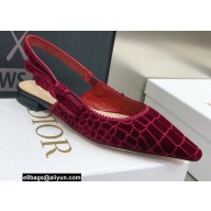 Dior J'Adior Slingback Ballerina Flats Crocodile-Effect Embroidered Velvet Red 2021