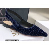 Dior J'Adior Slingback Ballerina Flats Crocodile-Effect Embroidered Velvet Dark Blue 2021