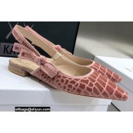 Dior J'Adior Slingback Ballerina Flats Crocodile-Effect Embroidered Velvet Pink 2021