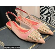 Valentino Rockstud Alcove Slingback Flats in Mesh and Leather Patent Nude 2021