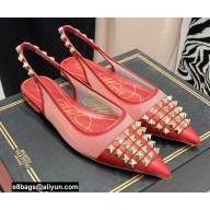 Valentino Rockstud Alcove Slingback Flats in Mesh and Leather Red 2021