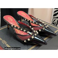 Valentino Heel 6cm Rockstud Alcove Mules in Mesh and Leather Patent Black 2021