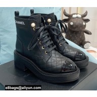 Chanel Heel 5.5cm Lace-Ups Ankle Boots G38514 Calfskin/Patent Black 2021