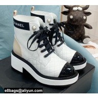 Chanel Heel 5.5cm Lace-Ups Ankle Boots G38514 Calfskin/Patent White 2021