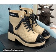 Chanel Heel 5.5cm Lace-Ups Ankle Boots G38514 Calfskin/Patent Beige 2021