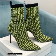 Balmain Heel 9.5cm Stretch Knit Skye Ankle Boots Green With Balmain Monogram 2021