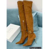 Balmain Heel 9.5cm Raven Thigh-high Boots Suede Brown 2021