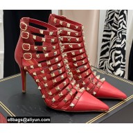 Valentino Heel 10cm Rockstud Alcove Boots in Leather Red 2021