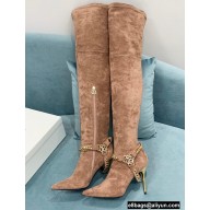 Balmain Okt Chain Detail Thigh-high Boots Suede Nude 2021