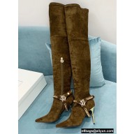 Balmain Okt Chain Detail Thigh-high Boots Suede Khaki 2021