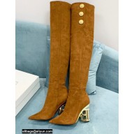 Balmain Heel 9.5cm Nelly Thigh-high Boots Suede Brown 2021