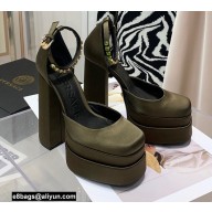 Versace Heel 14.5cm Platform 5cm Medusa Aevitas Satin Pumps Olive Green 2021
