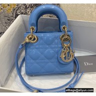 Lady Dior Micro Bag in Patent Cannage Calfskin Blue 2021