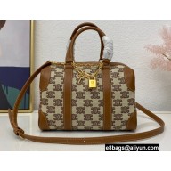 Celine Boston Bag White in Triomphe Canvas and calfskin