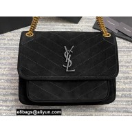 Saint Laurent Niki Medium Bag in Suede Leather 633158 Black/Gold