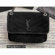 Saint Laurent Niki Medium Bag in Suede Leather 633158 Black/Silver